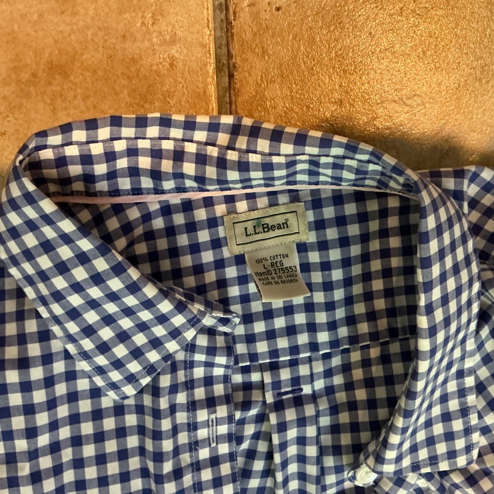 Ll Bean Blue Gingham Button-Down 3/4 Sleeves L - … - image 3